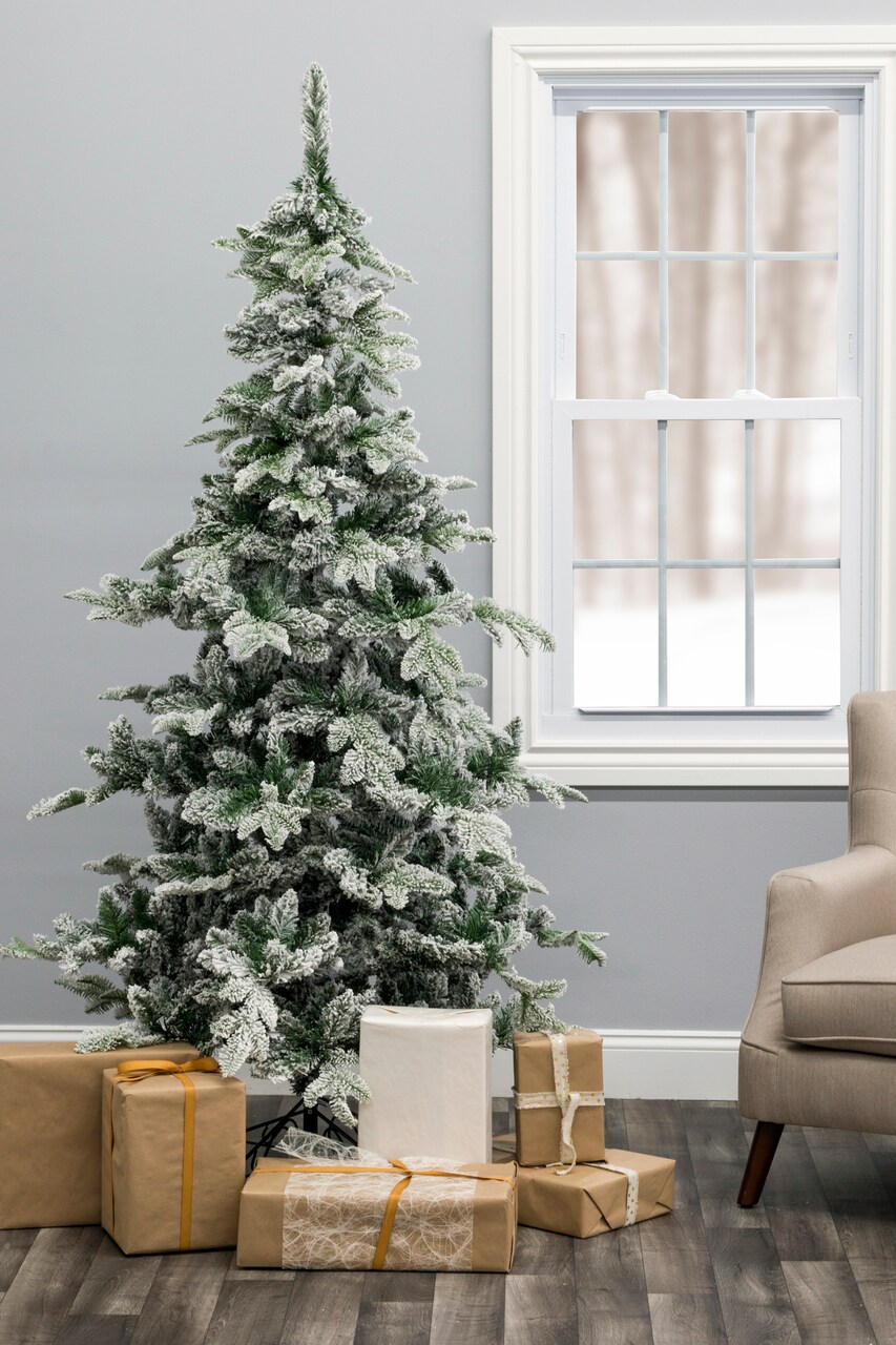 Perfect Holiday Alpine Fir Artificial Christmas Tree - Snow Flocked